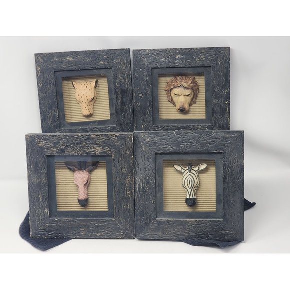 Four African Tribal Jungle Zebra Lion Cheetah Giraffe 3D Box Wall Decor Pictures - Picture 1 of 10